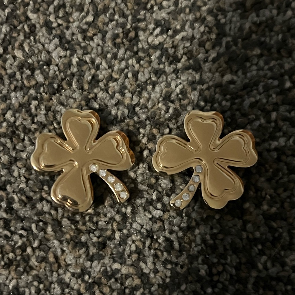 Authentic Crocs Gold & Rhinestone Metal Set of 2 Four Leaf Clover Jibbitz